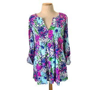 Lilly Pulitzer Women's M Braylen Floral Print Tunic Top 3/4 Sleeve 100% Pima